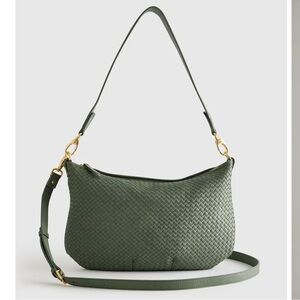 Quince Italian Leather Convertible Crescent Handwoven Shoulder Bag Large Sage